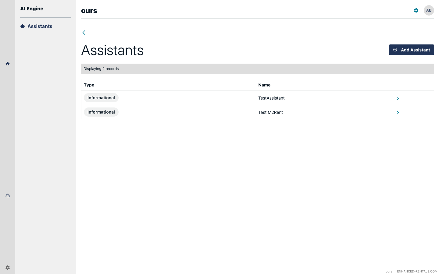 Assistants list page