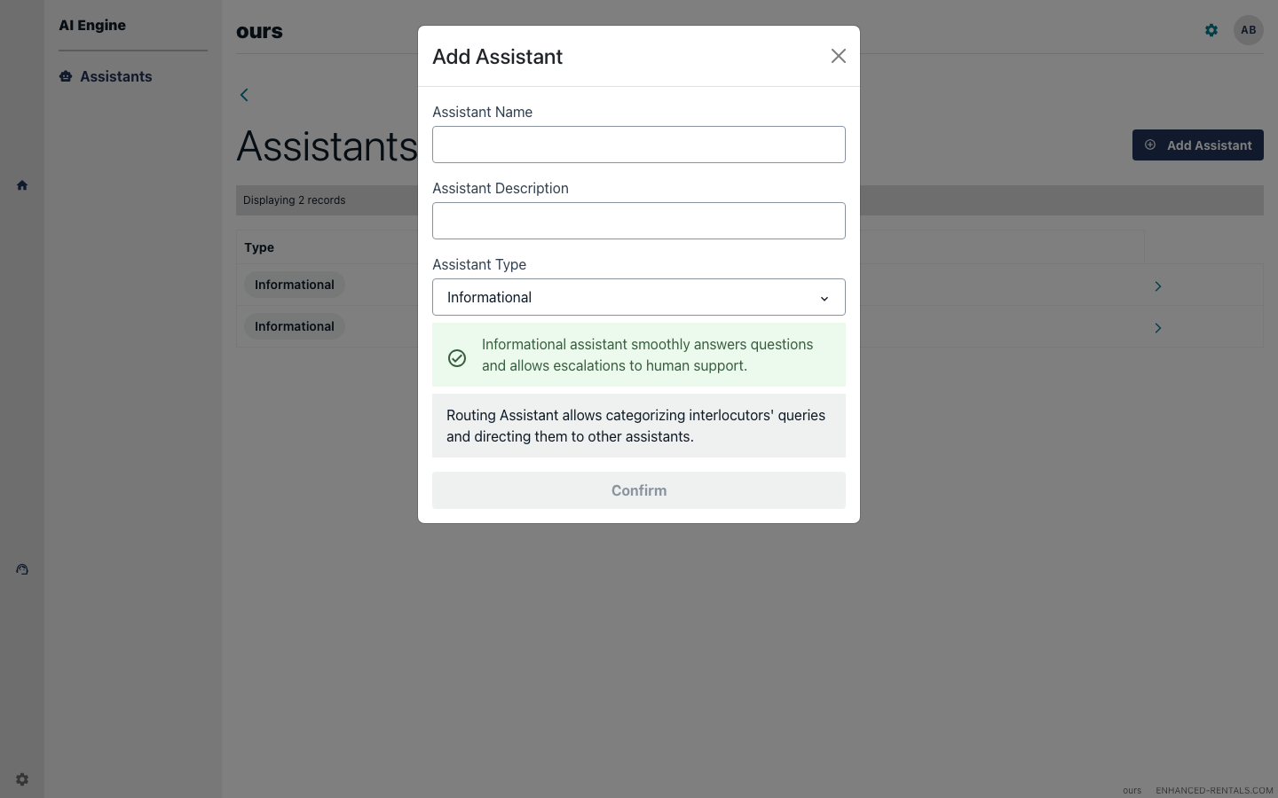 Add Assistant modal