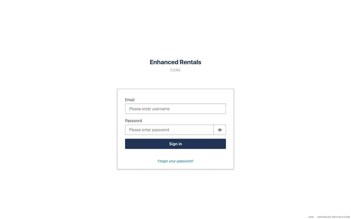 Enhanced Rentals login screen