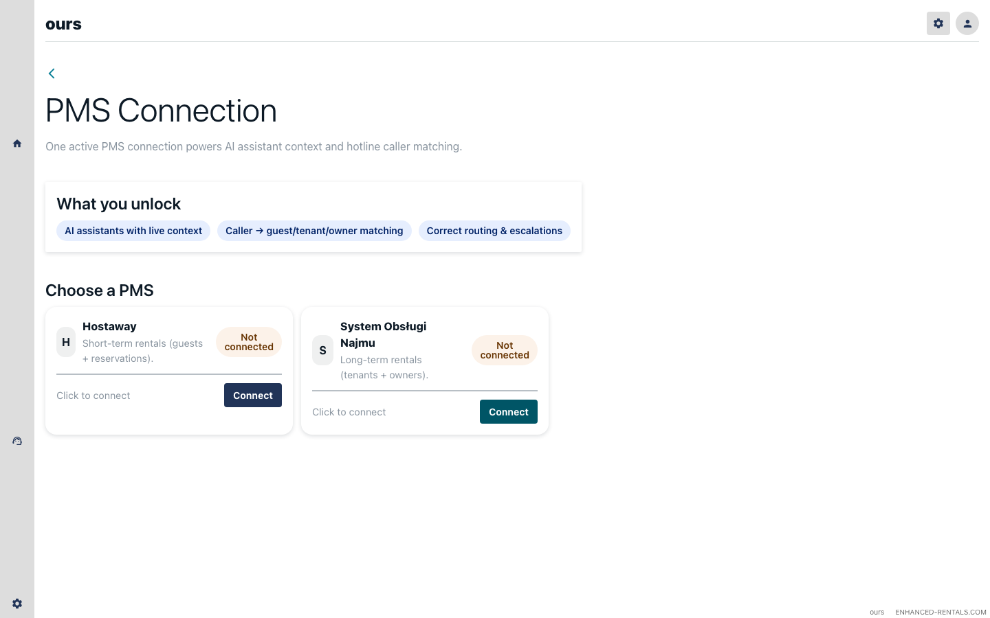 Settings → Integrations → PMS menu